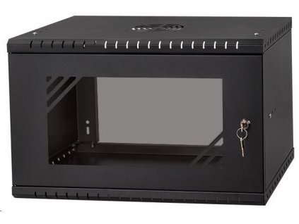 LEXI-Net 19" nástěnný rozvaděč Basic 6U 520x350, skleněné dveře, bez zad, rozložený, černý