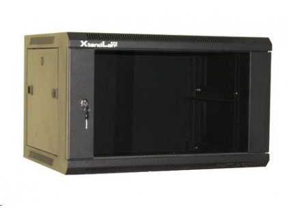 XtendLan 19" nástěnný rozvaděč 9U 600x450, nosnost 60 kg, skleněné kouřové dveře, svařovaný, černý