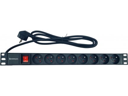 Rozvodný panel Conexpro 19" 8x230V, 16A, černý, kabel 1,4m, hliníkový
