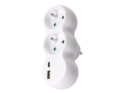 Solight rozbočka s USB A+C nabíječkou, 2 x 10A, bílá