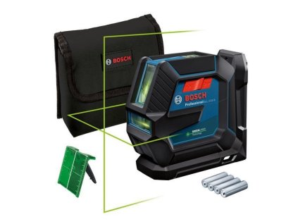 Bosch GLL 2-15 G čárový laser, pracovní dosah až 15 m, přesnost +/-0,3 mm/m, 4× baterie 1,5 V LR6 (AA)