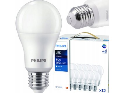 52141 12x led zarovka philips e27 8w 806lm 4000k