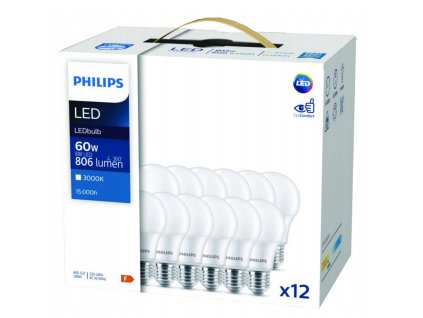 52144 12x led zarovka philips e27 8w 806lm 3000k