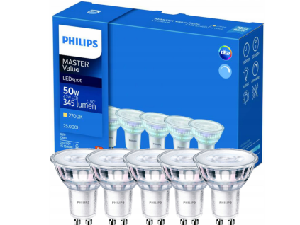 52165 5x led zarovka philips gu10 4 7w 345lm 2700k