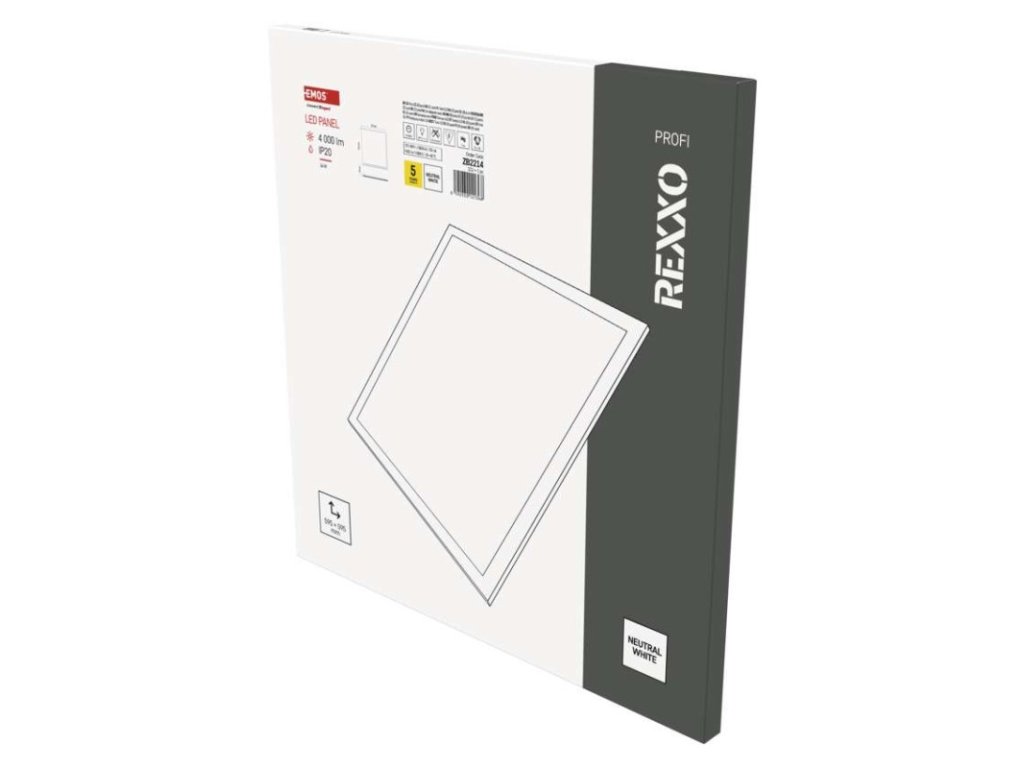 LED panel REXXO backlit 60×60, čtvercový vestavný bílý, 36W neutr. b.