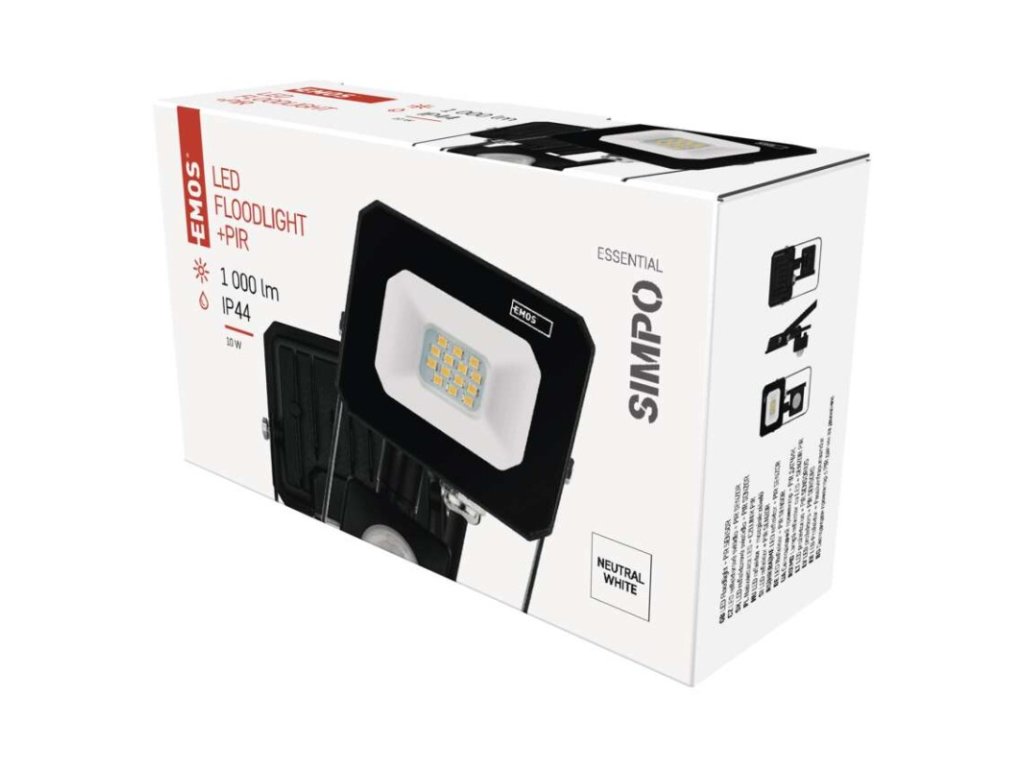 LED reflektor SIMPO s pohybovým čidlem, 10 W, černý, neutrální bílá