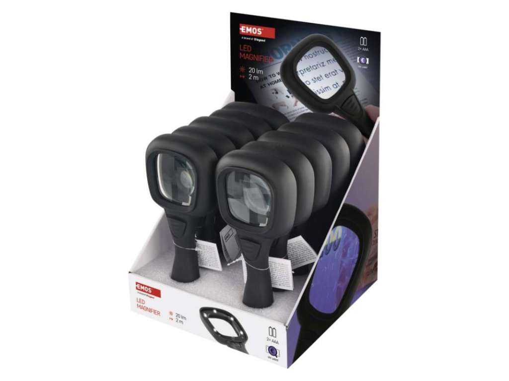 Ruční lupa s LED / UV osvětlením, 10 ks, box