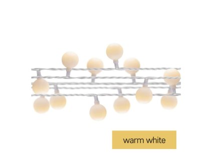 LED světelný cherry řetěz – kuličky 2,5 cm, 4 m, venkovní i vnitřní, teplá bílá, časovač