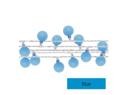 LED světelný cherry řetěz – kuličky 2,5 cm, 4 m, venkovní i vnitřní, modrá, časovač