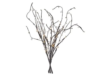 LED větvička s perlami, 60 cm, 3x AA, vnitřní, teplá bílá, časovač