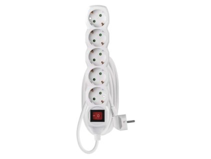 Prodlužovací kabel 3 m / 5 zásuvek / s vypínačem / bílý / PVC / 1,5 mm2
