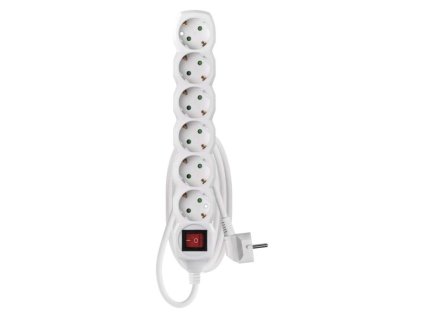 Prodlužovací kabel 1,5 m / 6 zásuvek / s vypínačem / bílý / PVC / 1,5 mm2