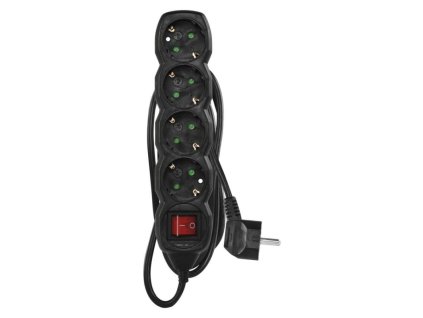 Prodlužovací kabel 1,5 m / 4 zásuvky / s vypínačem / černý / PVC / 1,5 mm2