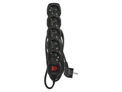 Prodlužovací kabel 1,5 m / 5 zásuvek / s vypínačem / černý / PVC / 1,5 mm2