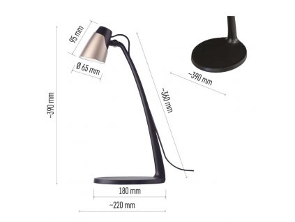 LED stolní lampa GLORY, černá/šampáň