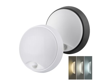 Solight LED venkovní osvětlení se senzorem a nastavitelnou CCT, 18W, 1800lm, 22cm, 2v1 - bílý a černý kryt