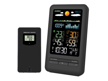Solight meteostanice, barevný LCD, vnitřní/venkovní teplota a vlhkost, tlak, RCC, černá