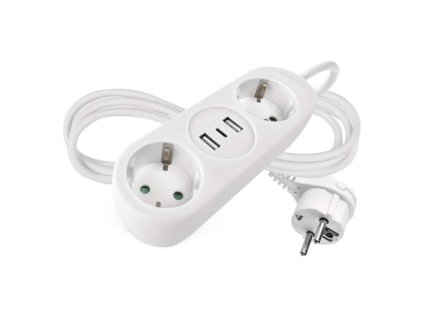 Prodlužovací kabel 1,4 m / 2 zásuvky+2×USB-A+1×USB-C  / bílý / PVC / 1,5 mm2
