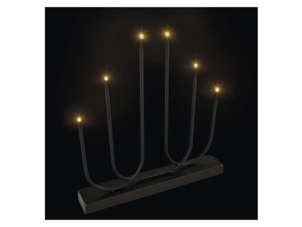 LED svícen kovový černý, 40 cm, 2x AA, vnitřní, teplá bílá