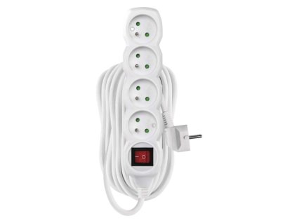 Prodlužovací kabel 10 m / 4 zásuvky / s vypínačem / bílý / PVC / 1 mm2