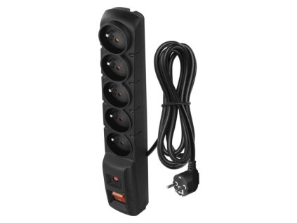 Přepěťová ochrana – 5 zásuvek, 3m, černá