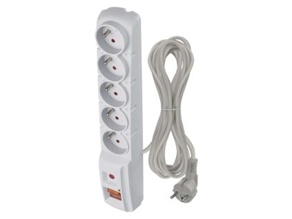 Přepěťová ochrana – 5 zásuvek, 5m, šedá