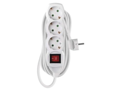 Prodlužovací kabel 5 m / 3 zásuvky / s vypínačem / bílý / PVC / 1,5 mm2