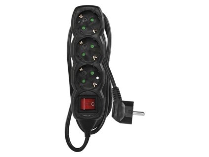 Prodlužovací kabel 1,5 m / 3 zásuvky / s vypínačem / černý / PVC / 1 mm2
