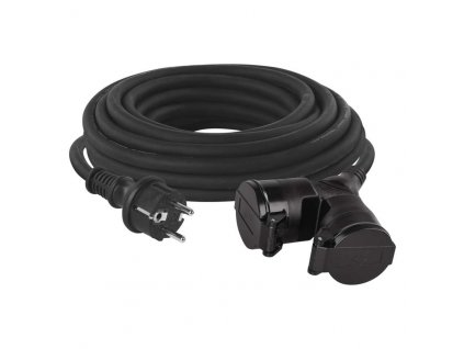 Venkovní prodlužovací kabel 10 m / 2 zásuvky / černý / guma / 230 V / 1,5 mm2