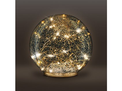 Solight LED skleněná vánoční koule, 20LED, měděná struktura, 3x AAA
