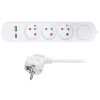 Solight prodlužovací přívod 3 zásuvky, s USB A+C nabíječka 12W, 2m, 3 x 1mm2, bílý, vypínač