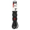 Prodlužovací kabel 2 m / 3 zásuvky / s vypínačem / černý / PVC / 1 mm2