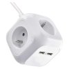 Prodlužovací kabel - kostka 1,9 m / 4 zásuvky / bílý / PVC / s USB / 1 mm2