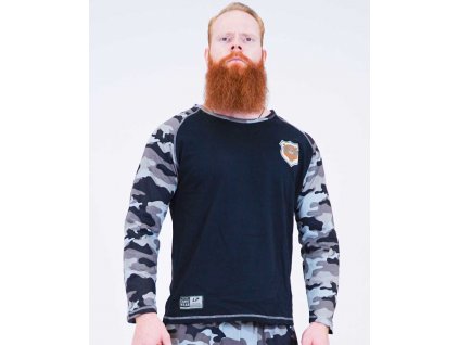 Triko dlouhý rukáv Camo Raglan Single Jersey (Barva Modrá, Velikost 2XL)