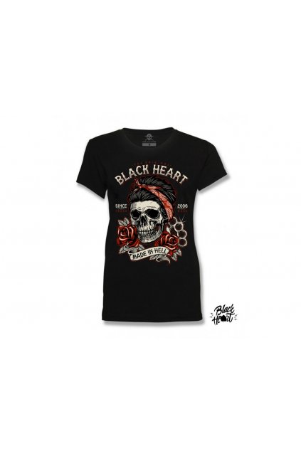 7733 damske tricko black heart jeny skull