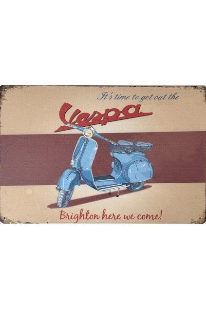 Plechová cedule Vespa time to get out 20x30cm