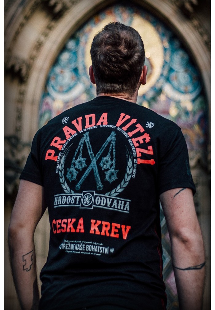 Levně Pánské tričko Česká krev Pravda Vítězí černá