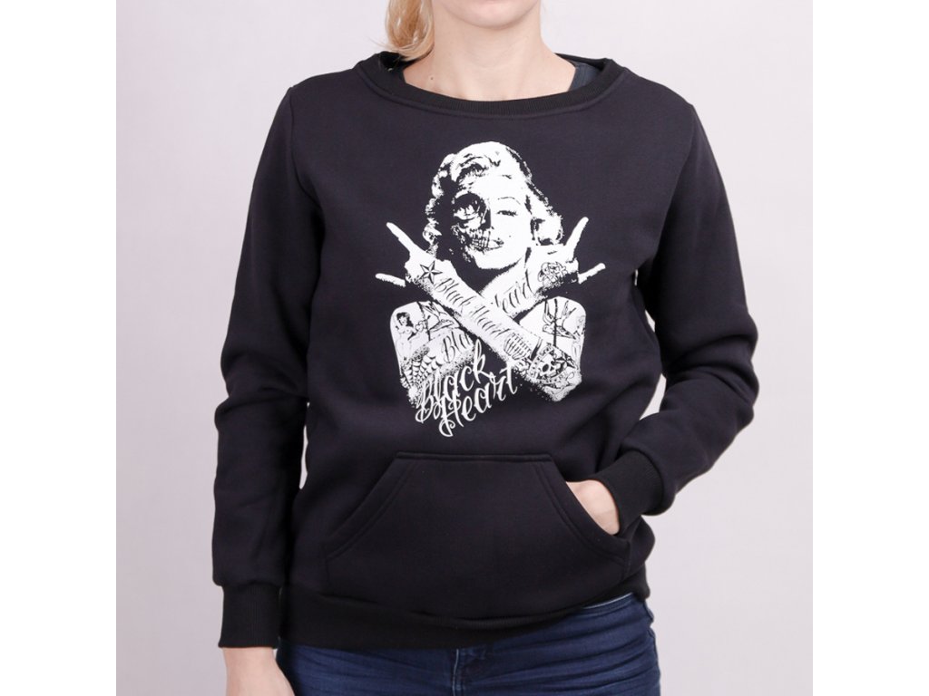 Levně Dámská Mikina BLACK HEART SKULL BITCH KLOKAN