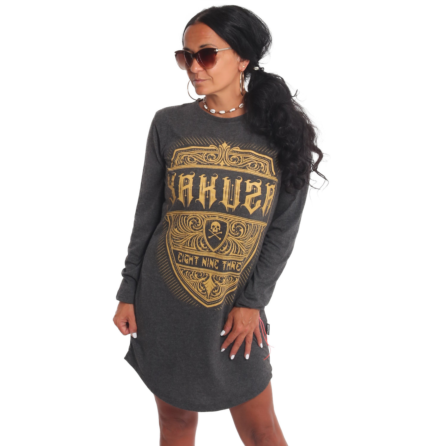 Yakuza dámské šaty Plain Longsleeve 22113 anthracite melange Velikost: XS
