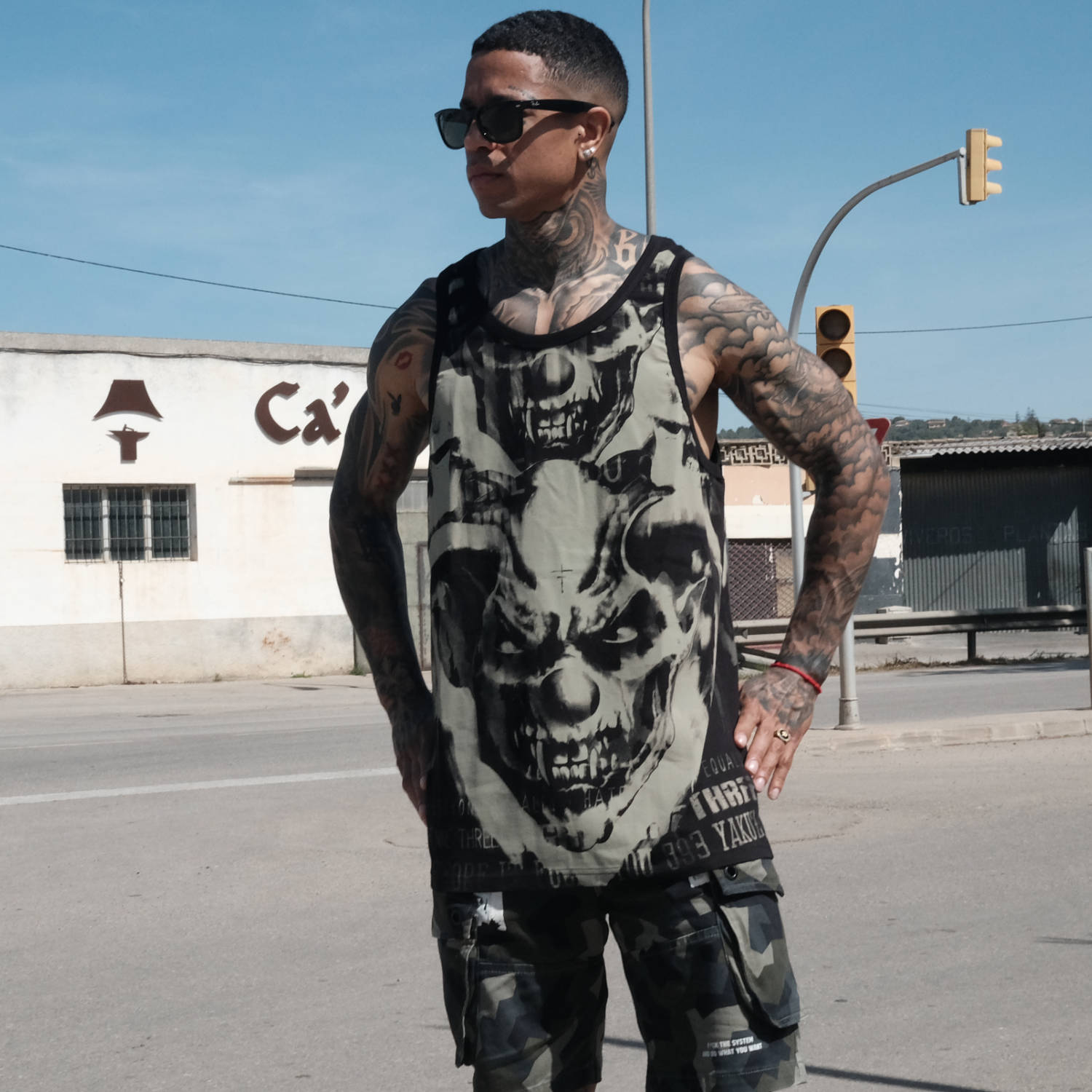 Levně Pánské tílko Yakuza Afraid V02 Allover Slim 24046 black