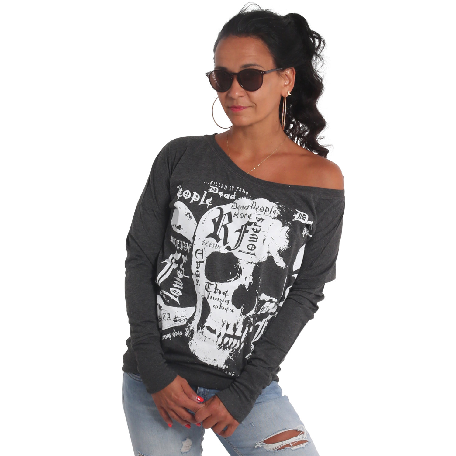 Dámské triko s dlouhým rukávem Yakuza Skull Script 11137 black mlj Velikost: 3XL