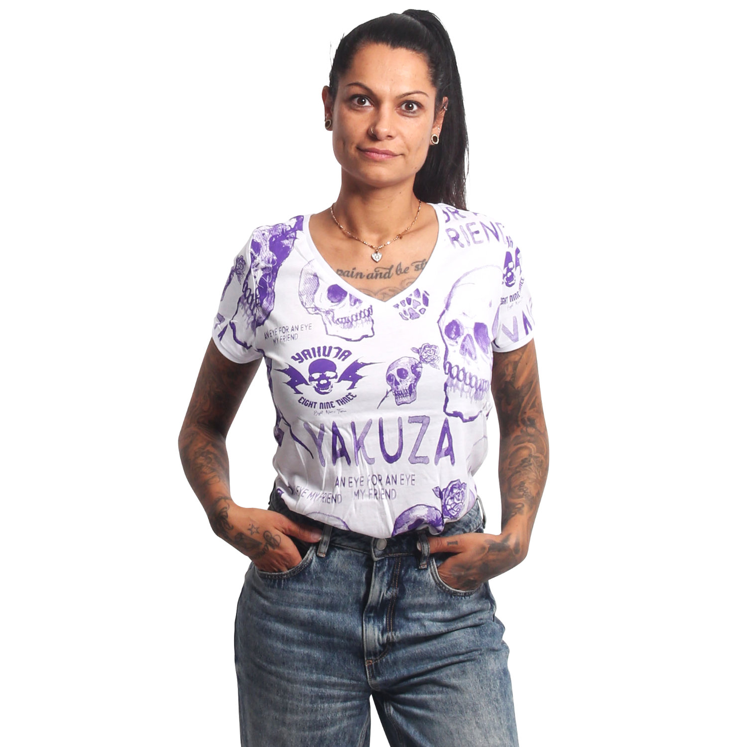 Levně Dámské triko Yakuza Eye Allover V Neck 20149 white