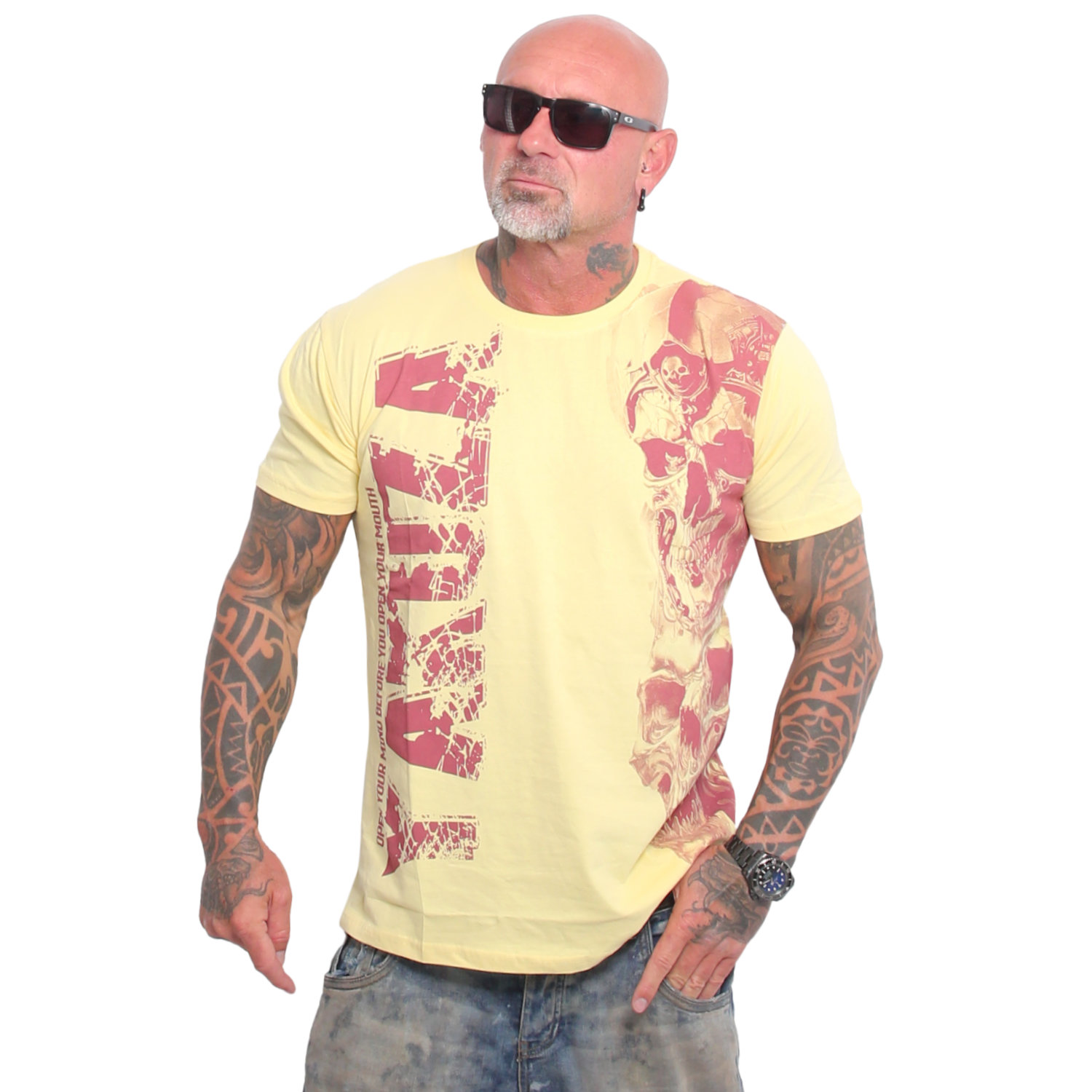Pánské triko Yakuza Mouth Regular 26005 pale banana Velikost: XL