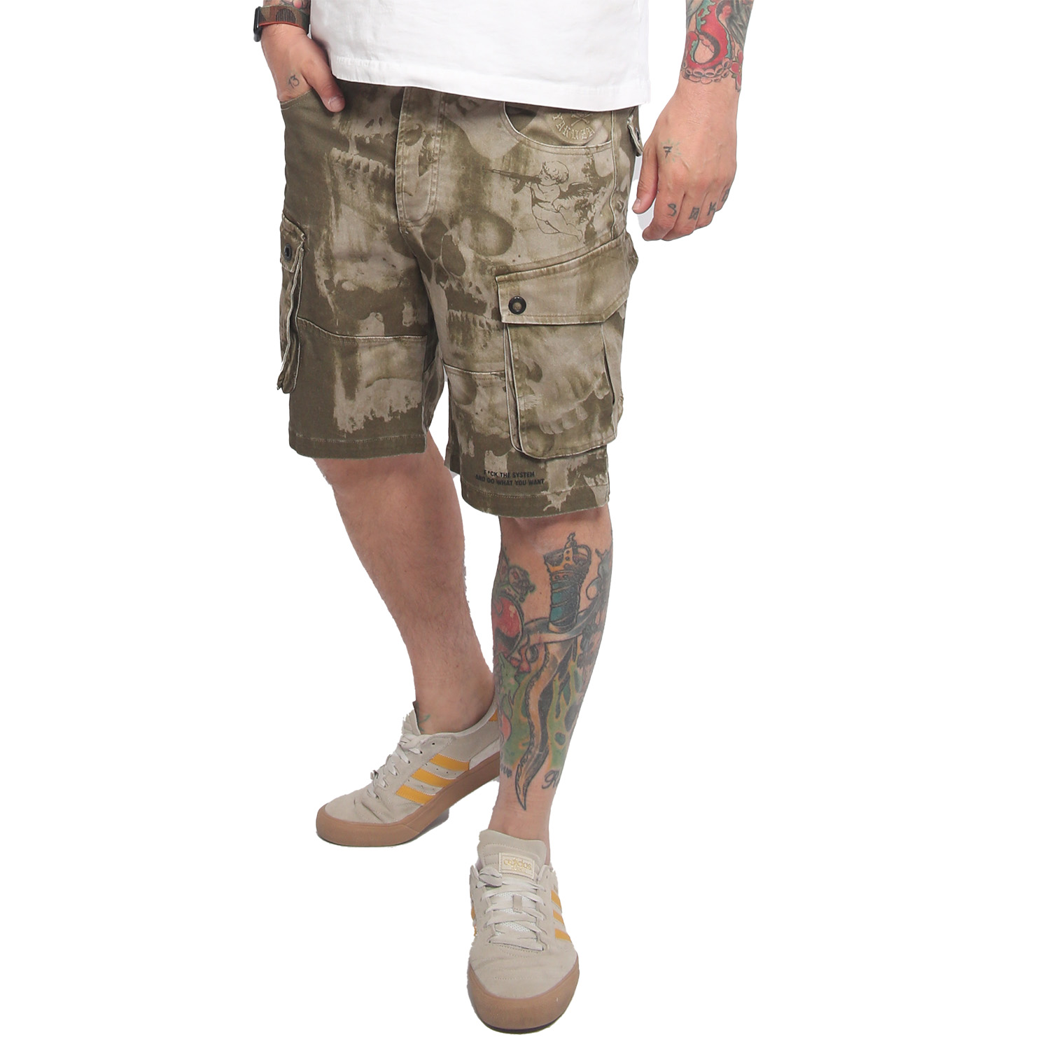 Pánské Yakuza Kraťasy Crashed Skull Cargo 25048 burnt olive Velikost: 40