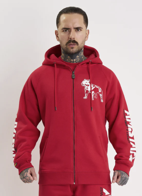 Pánská Mikina s kapucí a zipem Amstaff Logo 2.0 red/white Velikost: L