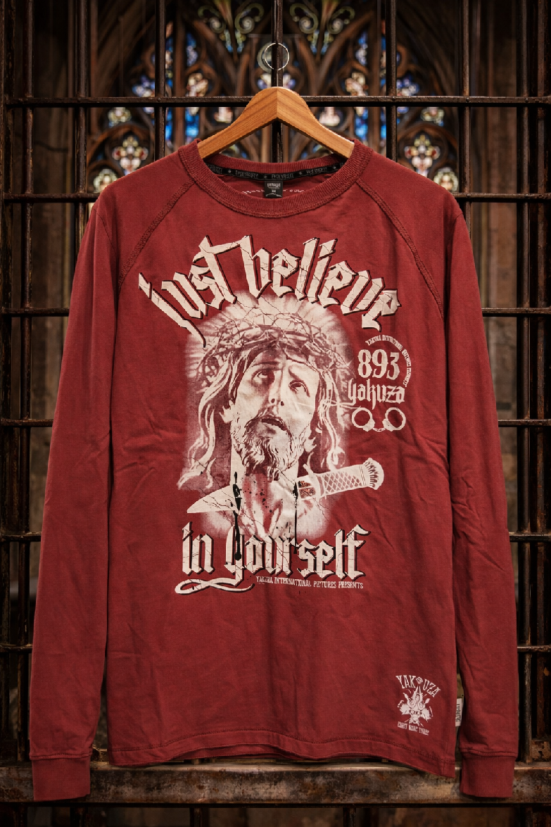 Levně Pánské triko s dlouhým rukávem Yakuza LSB just believe 10033 marsala