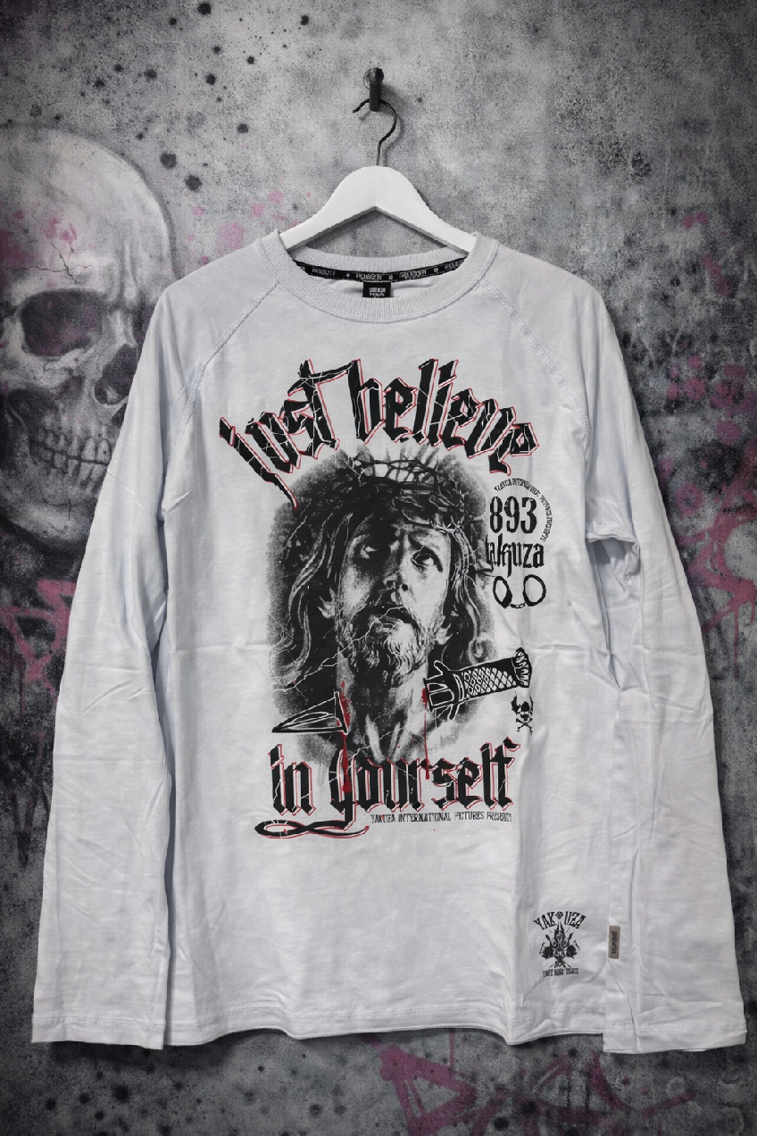 Levně Yakuza triko dlouhý rukáv Jesus oversize street style Grey dawn