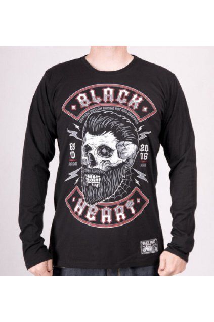 Pánské triko Black Heart BEARD SKULL LS