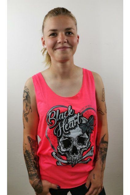 Dámské Tílko BLACK HEART RIBON SKULL NEON (Velikost L)