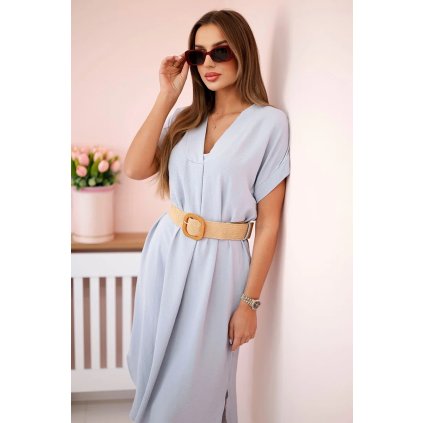 Šaty s ozdobným pásom sivé